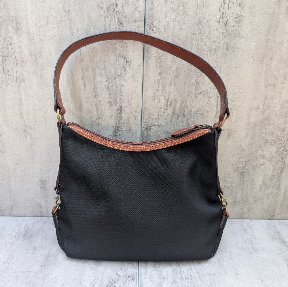 Fossil Y2K Brown Leather Black Fabric Hobo Satchel Shoulder Bag Purse